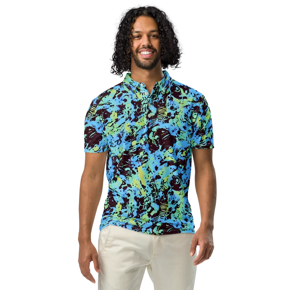 Aqua Static on Men's Slim Fit Polo Shirt — Front