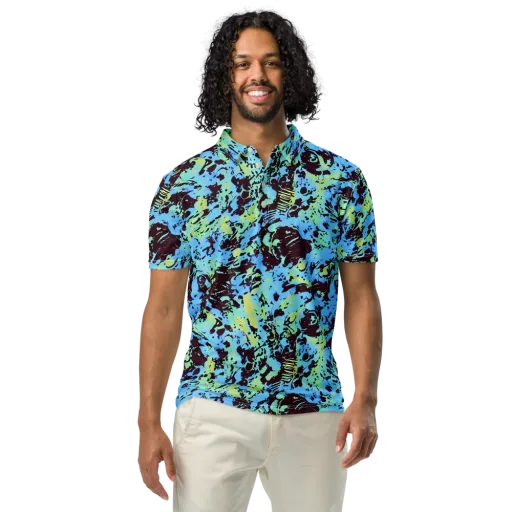 Aqua Static on a Men's Slim Fit Polo Shirt