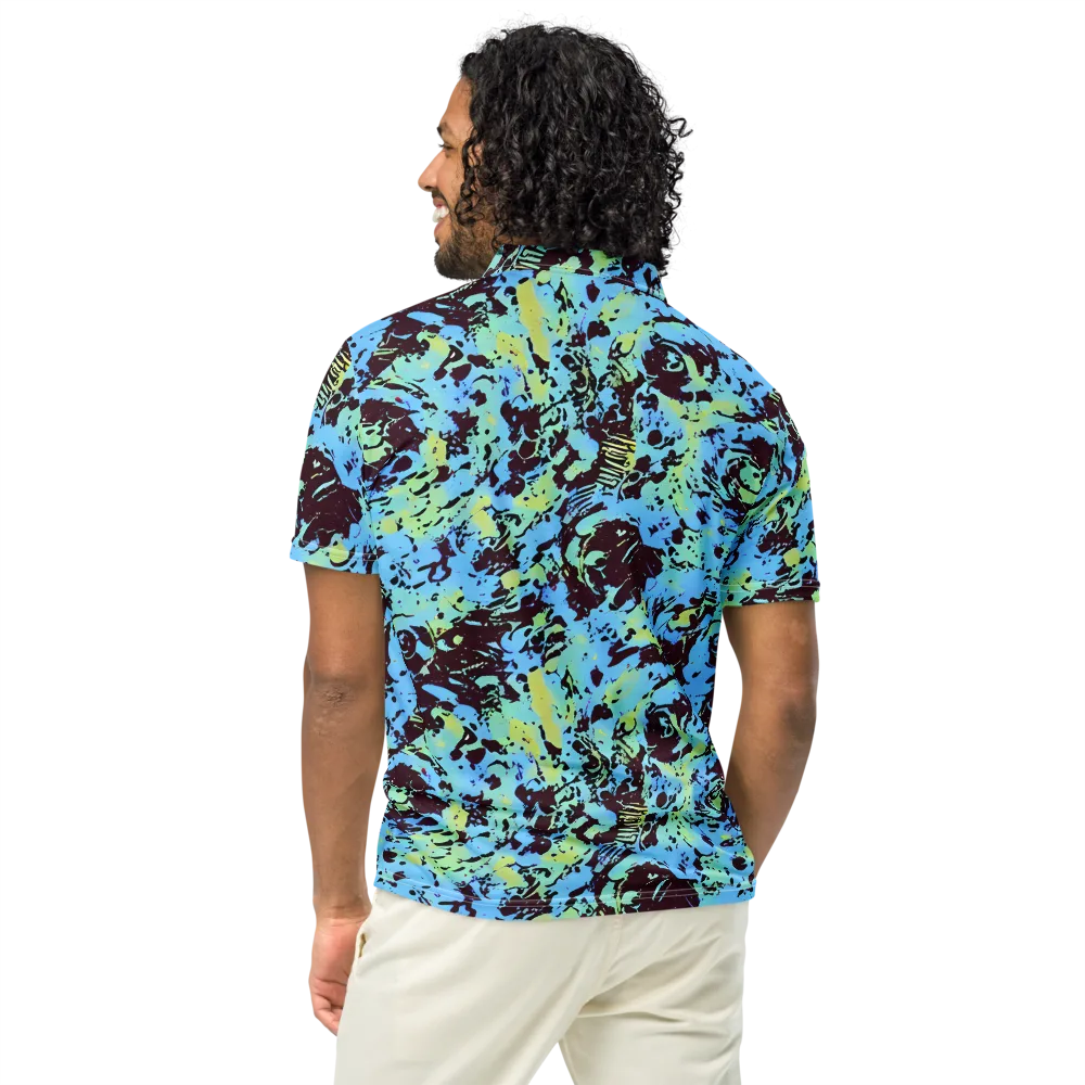 Aqua Static on Men's Slim Fit Polo Shirt — Back