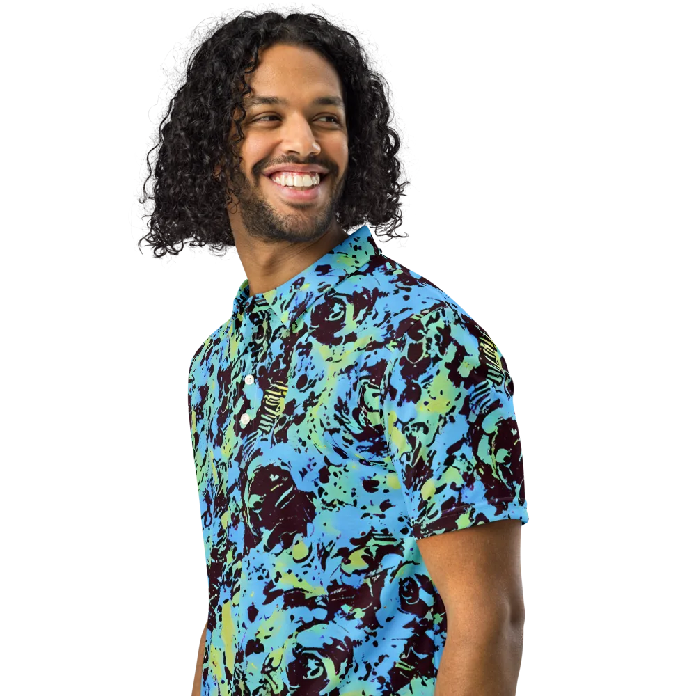 Aqua Static on Men's Slim Fit Polo Shirt — Left Front