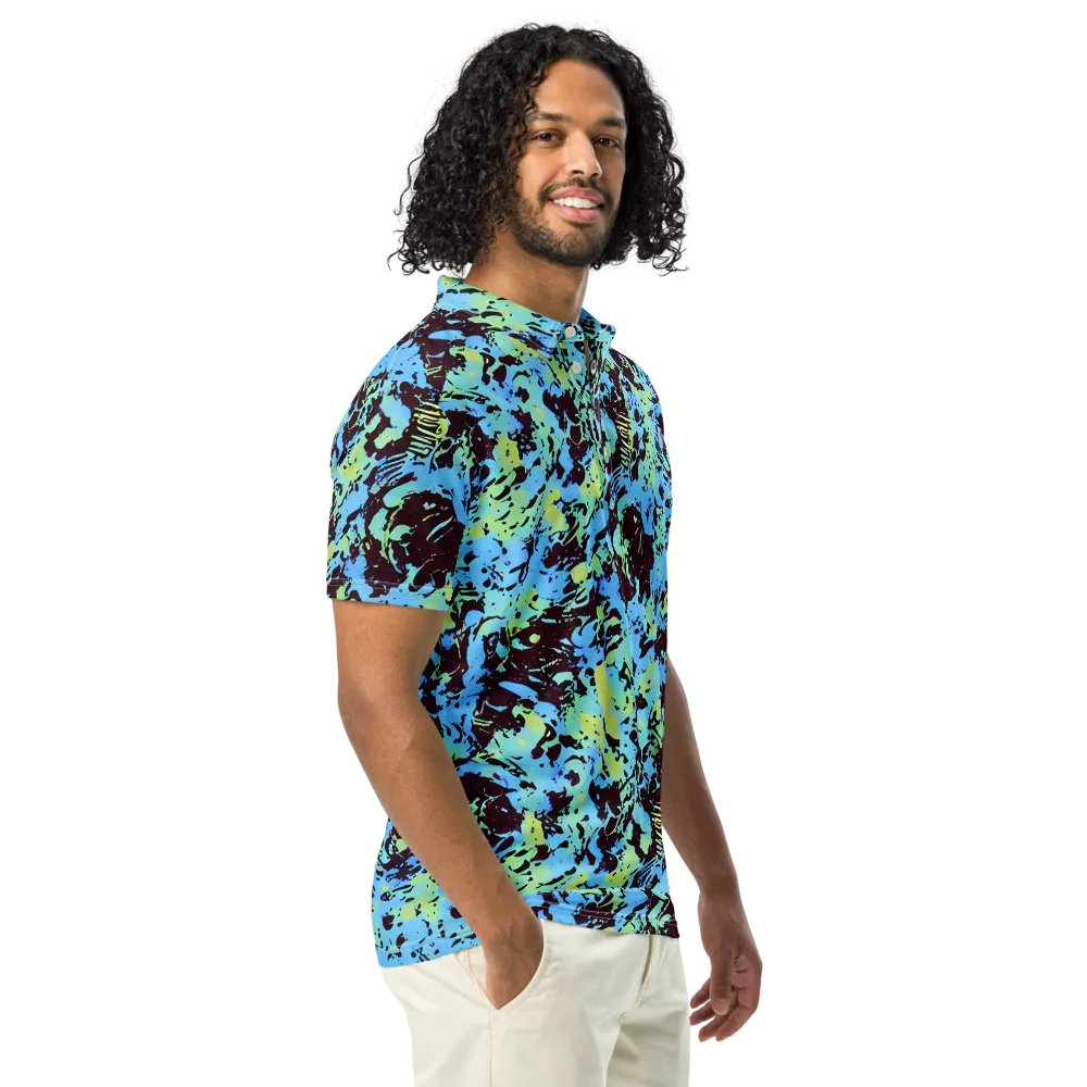 Aqua Static on Men's Slim Fit Polo Shirt — Right Front