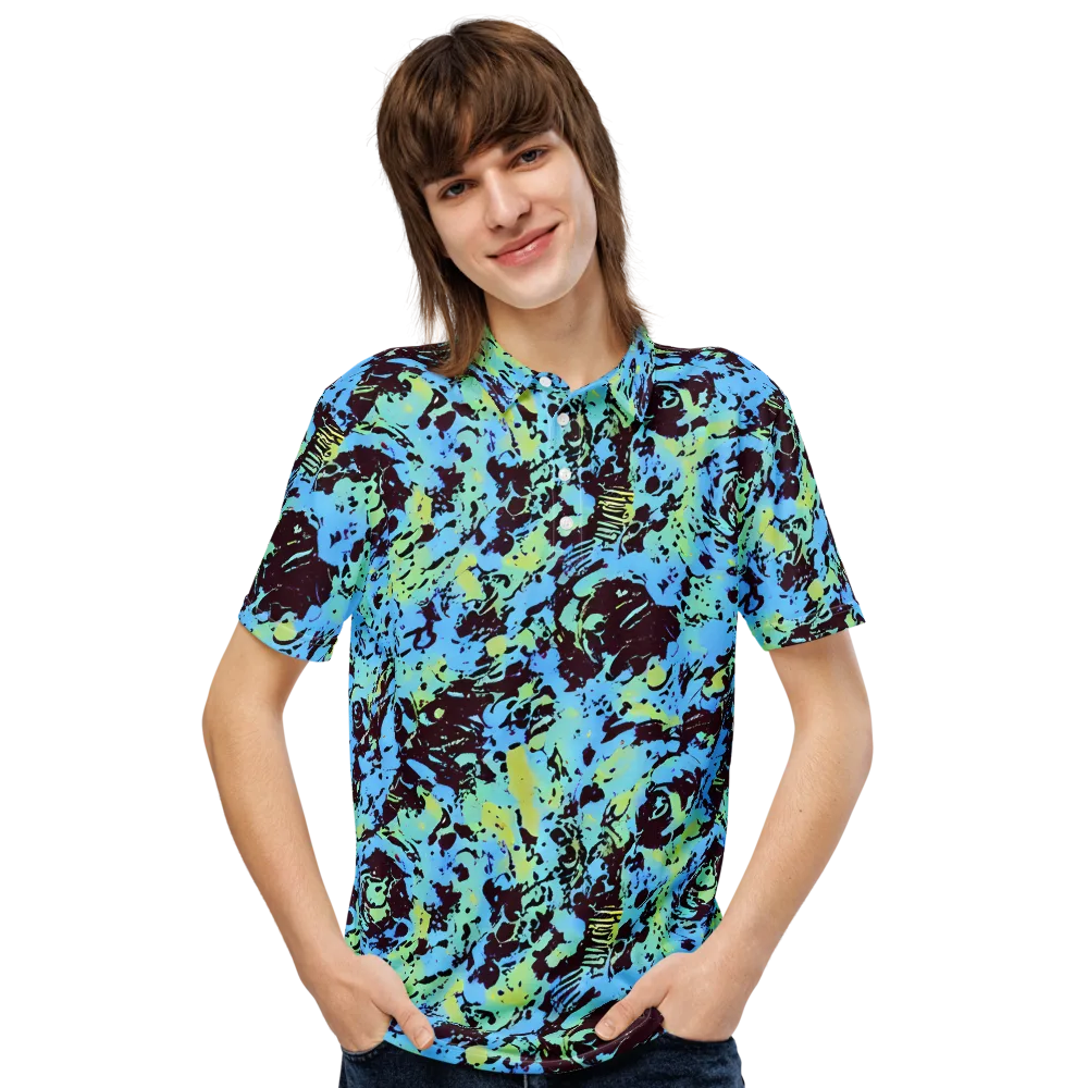Aqua Static on Men's Slim Fit Polo Shirt — Front