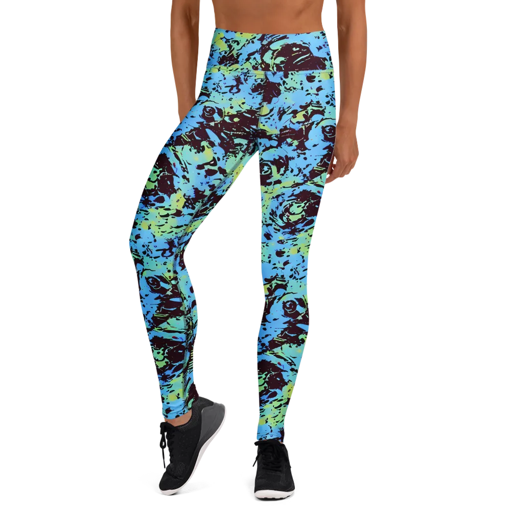 Aqua Static on Yoga Leggings — Front