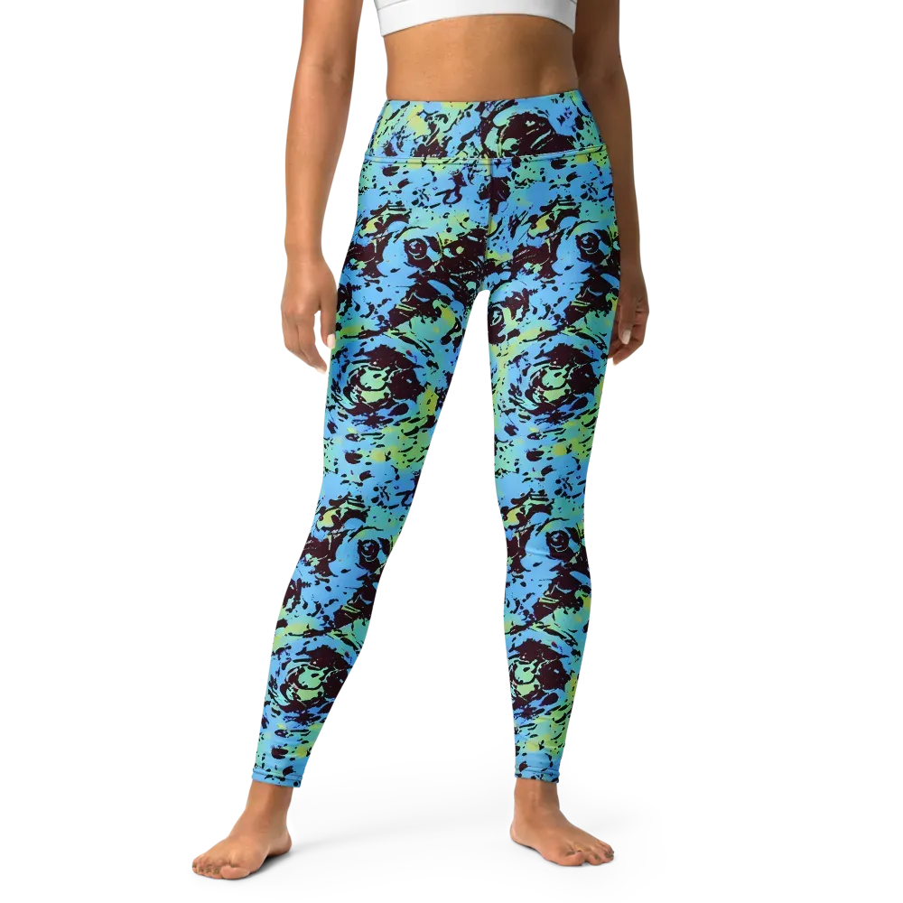 Aqua Static on Yoga Leggings — Front