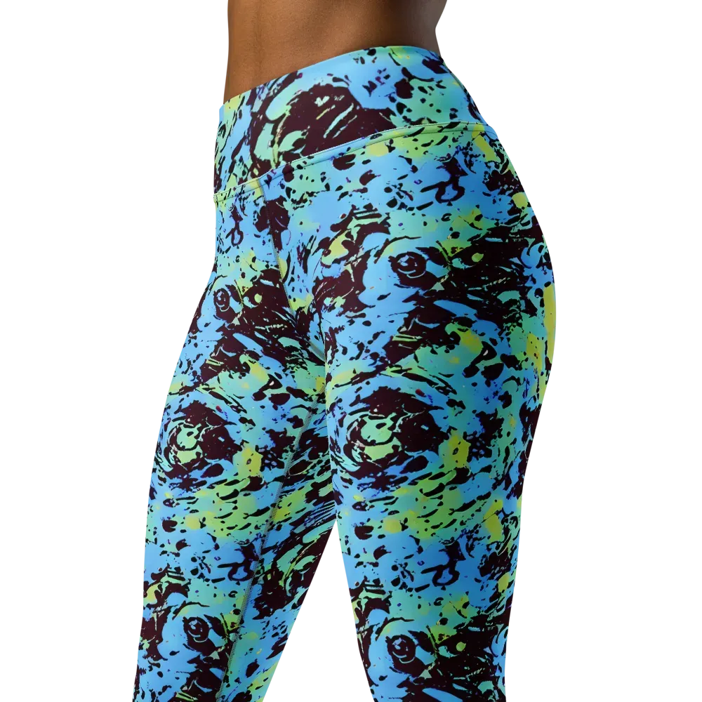 Aqua Static on Yoga Leggings — Left Front