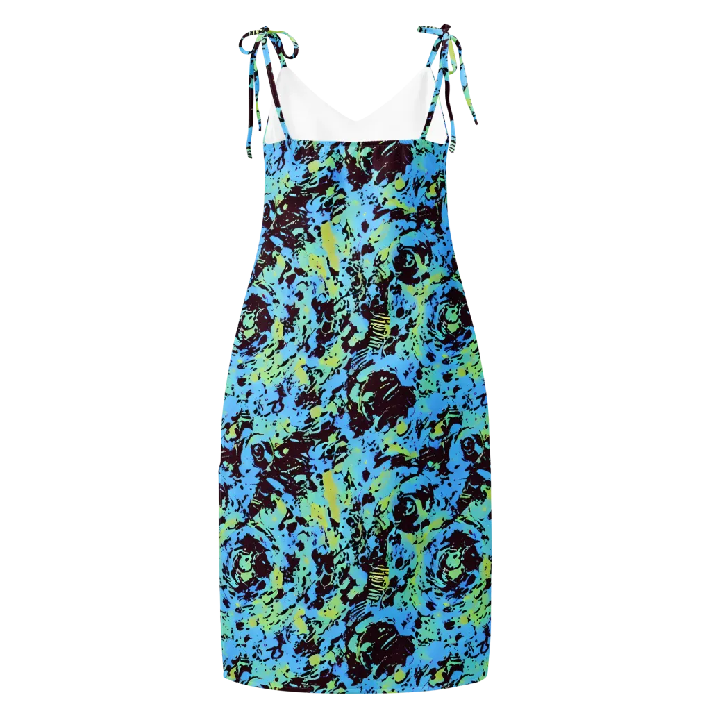 Aqua Static on Slip Dress — Back