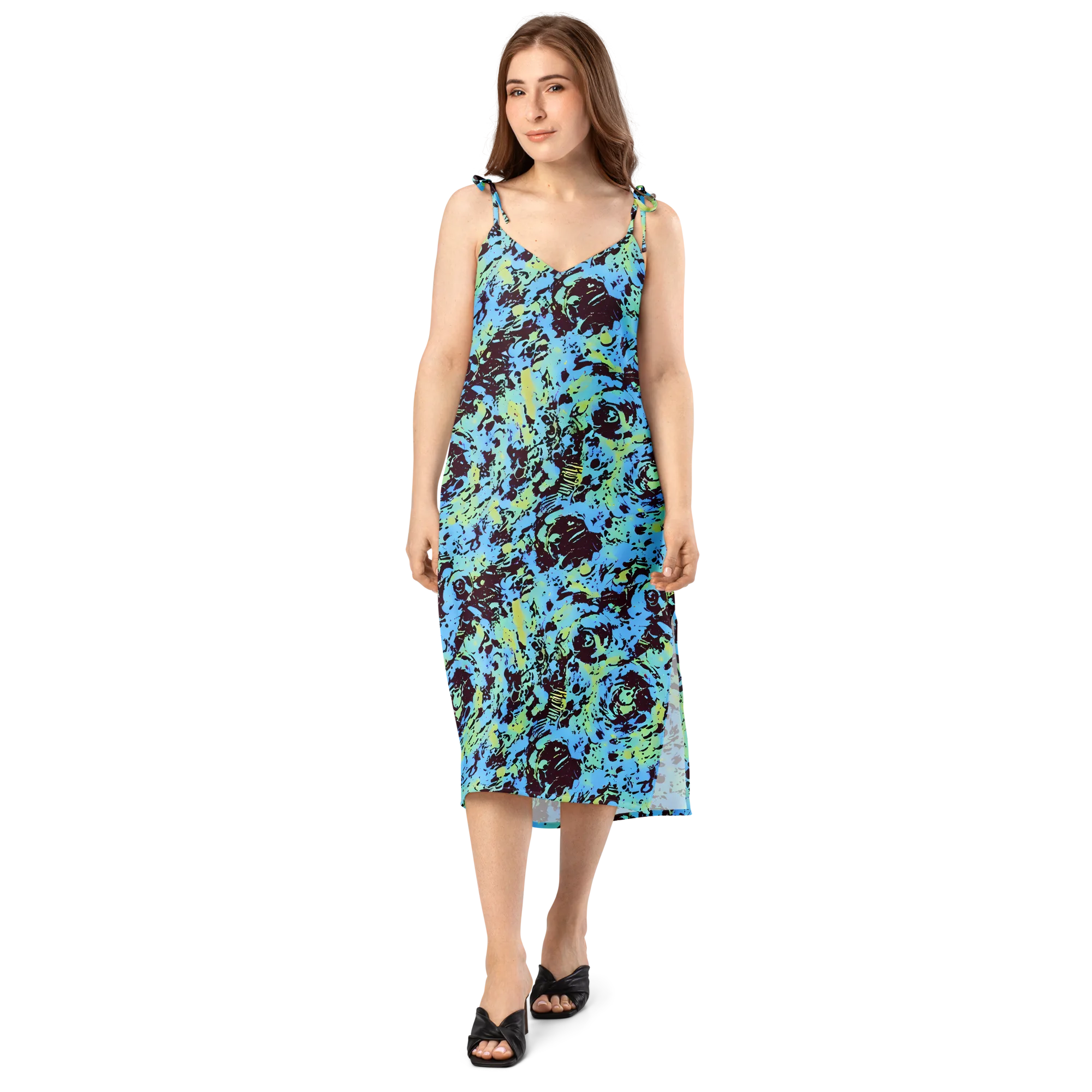 Aqua Static on Slip Dress — Front