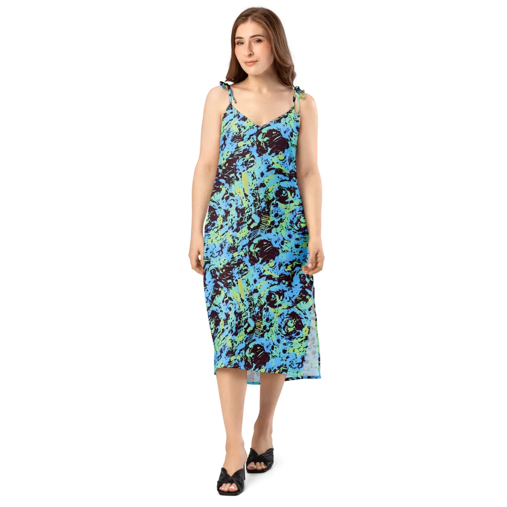 Aqua Static on Slip Dress — Front