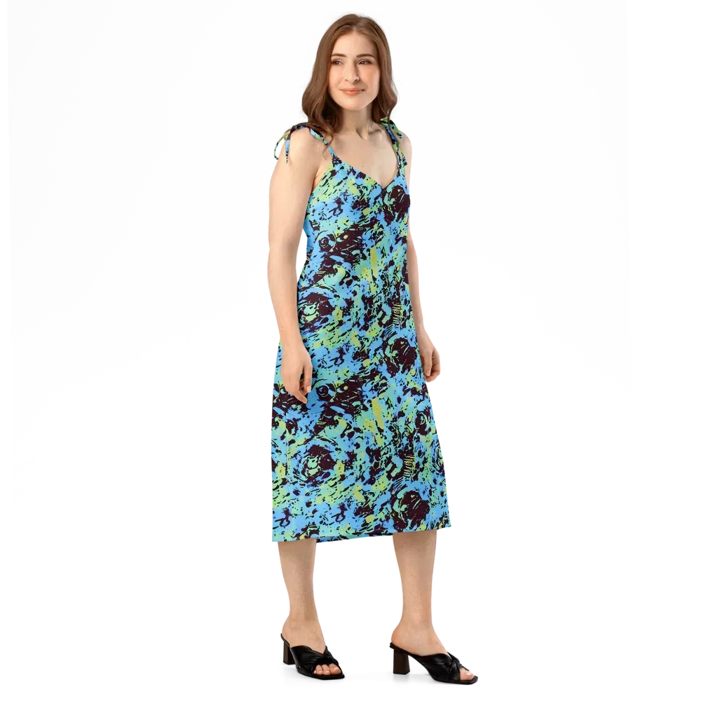Aqua Static on Slip Dress — Right Front