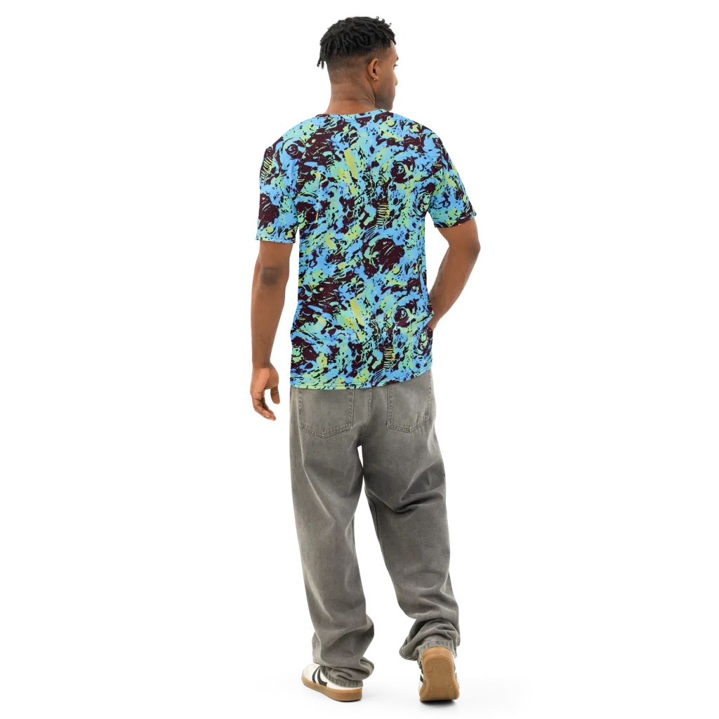 Aqua Static on Men's Cotton Crew Neck T-Shirt — Back