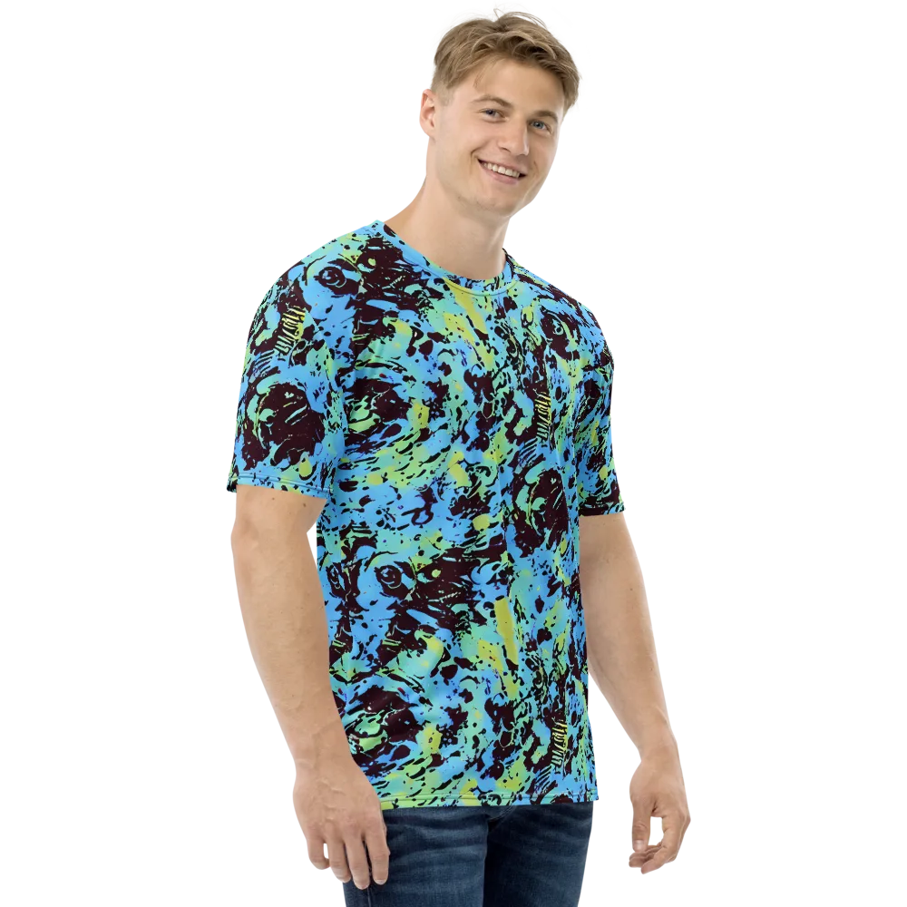 Aqua Static on Men's Crew Neck T-Shirt — Right