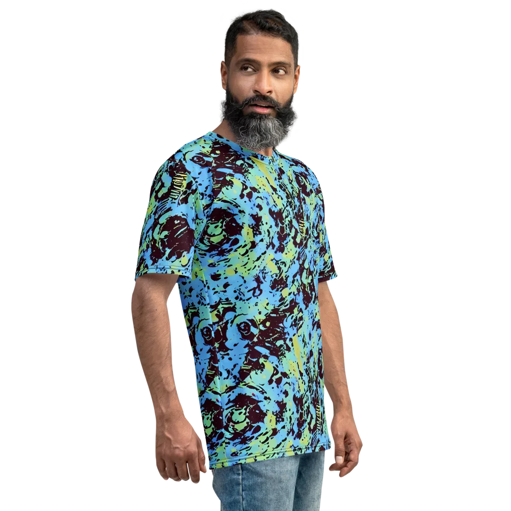 Aqua Static on Men's Crew Neck T-Shirt — Right
