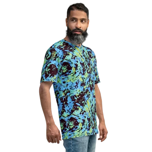 Aqua Static on a Men's Crew Neck T-Shirt