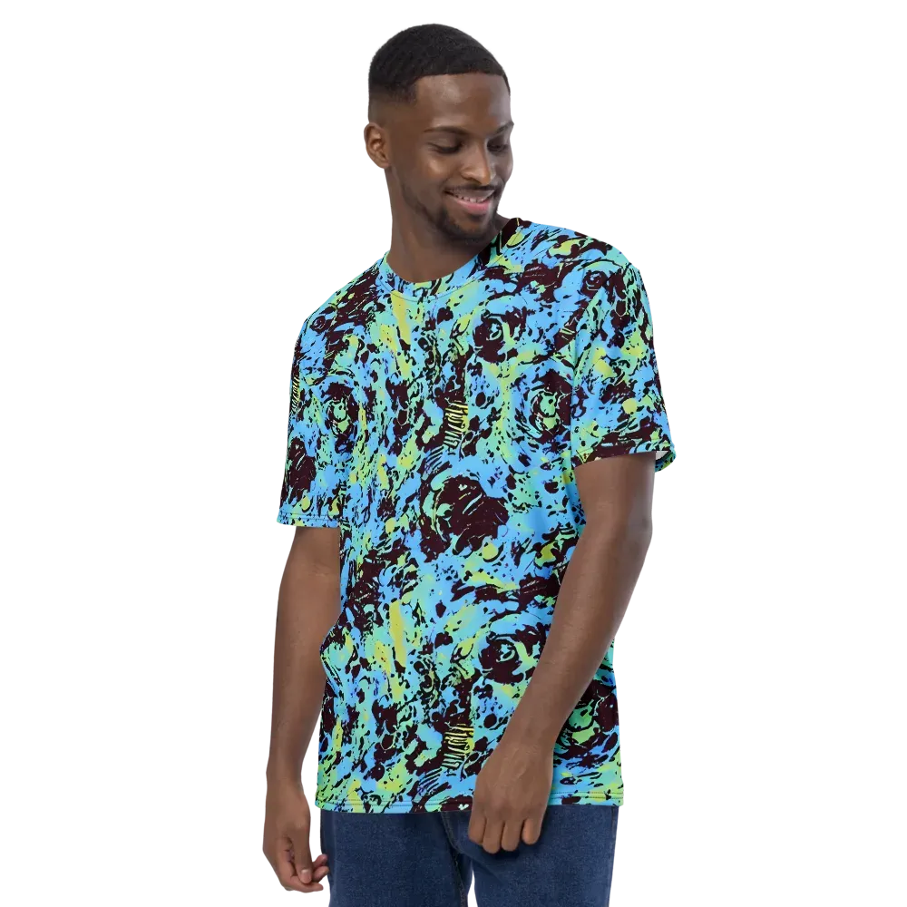 Aqua Static on Men's Crew Neck T-Shirt — Left