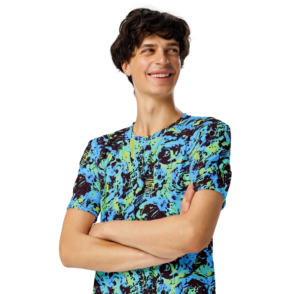 Aqua Static on Men's Crew Neck T-Shirt — Left Front