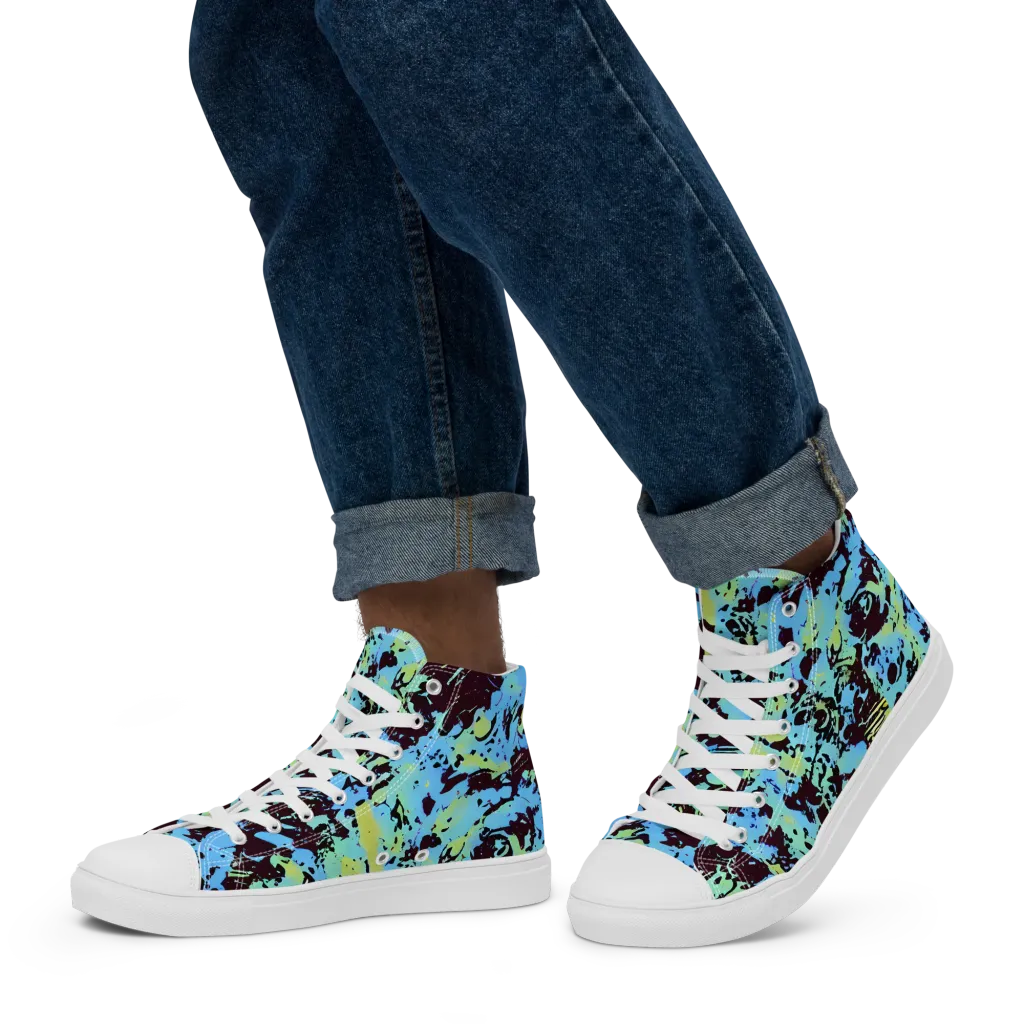 Aqua Static on Men's High Top Canvas Shoes — Left
