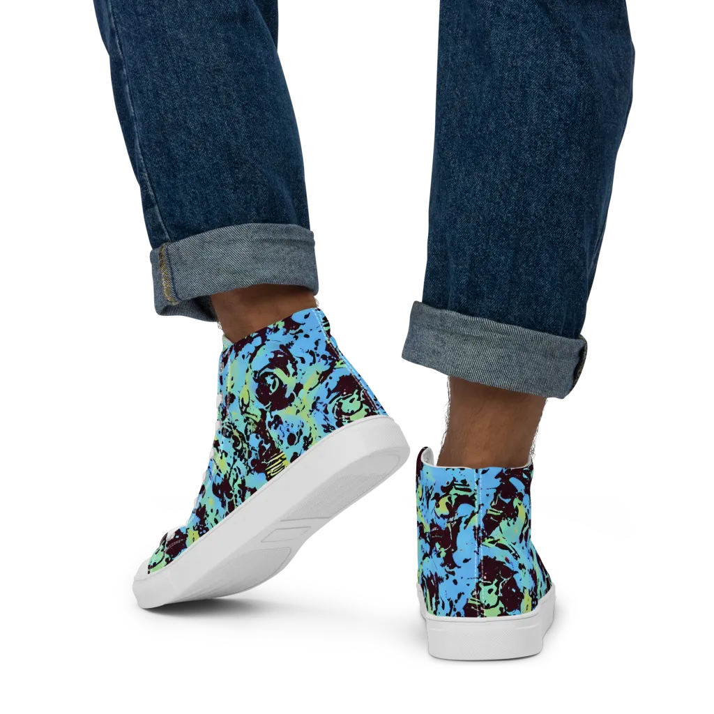 Aqua Static on Men's High Top Canvas Shoes — Back
