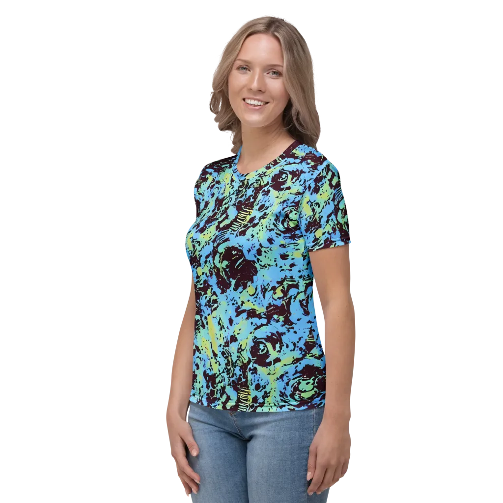 Aqua Static on Women's Crew Neck T-Shirt — Left