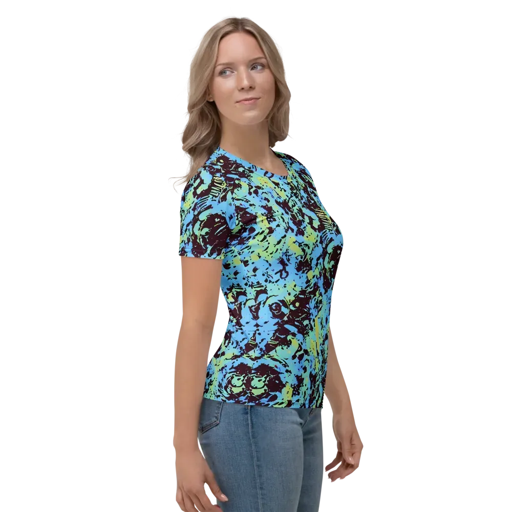 Aqua Static on Women's Crew Neck T-Shirt — Right