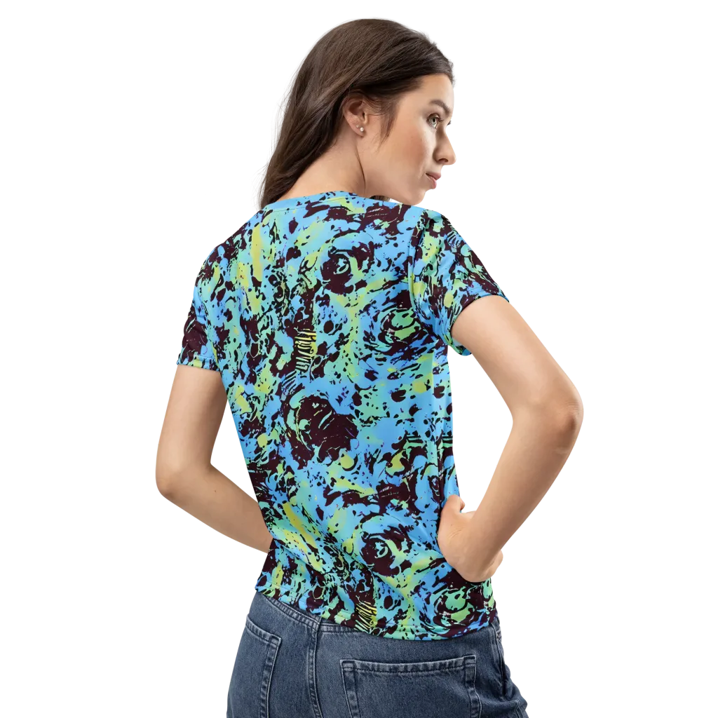 Aqua Static on Women's Crew Neck T-Shirt — Back