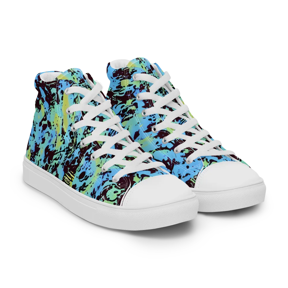 Aqua Static on Women's High Top Canvas Shoes — Right Front