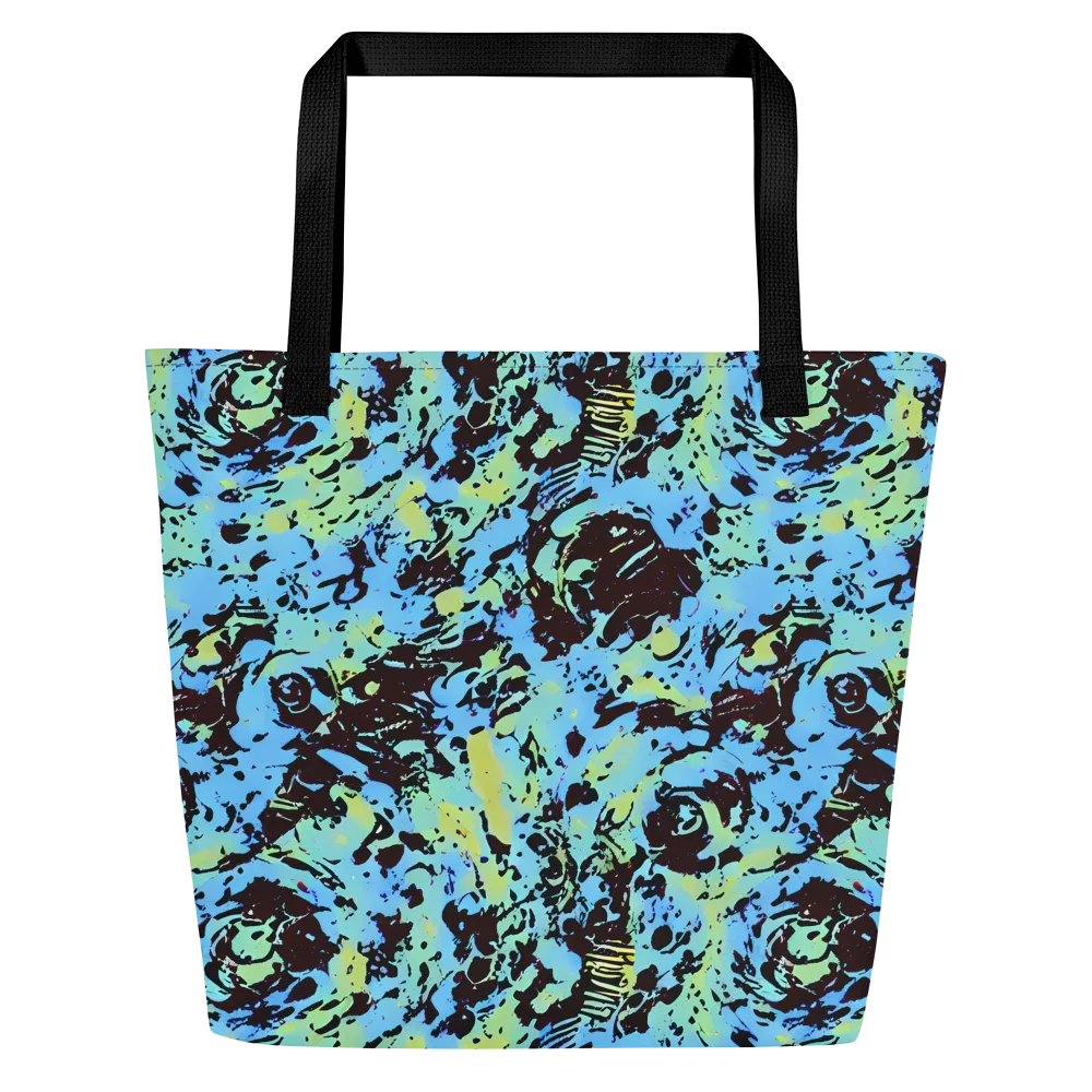 Aqua Static on Large Tote Bag W/ Pocket — Front