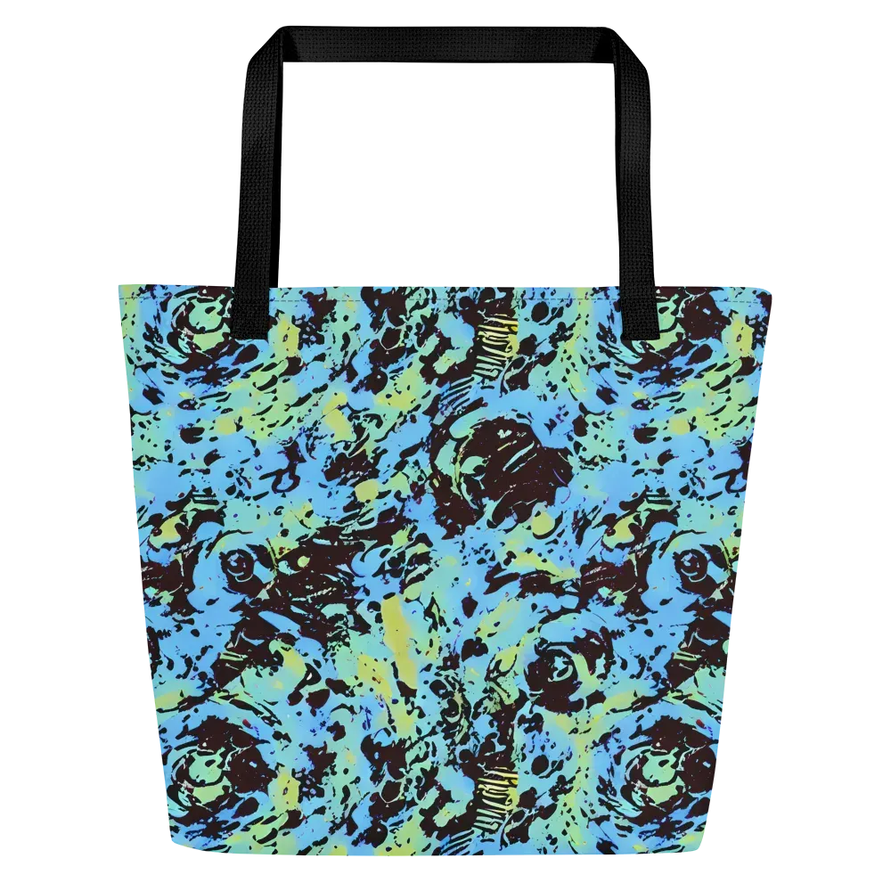 Aqua Static on Large Tote Bag W/ Pocket — Front