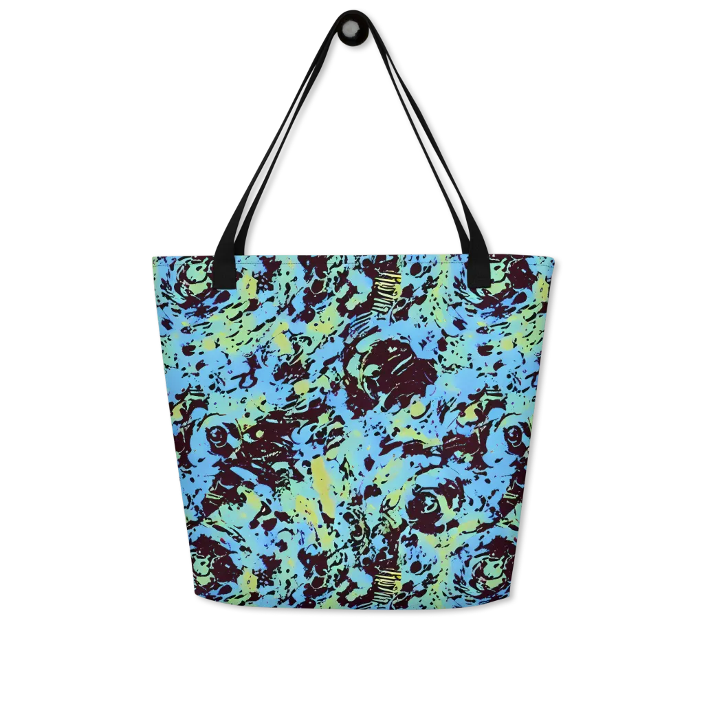 Aqua Static on Large Tote Bag W/ Pocket — Front