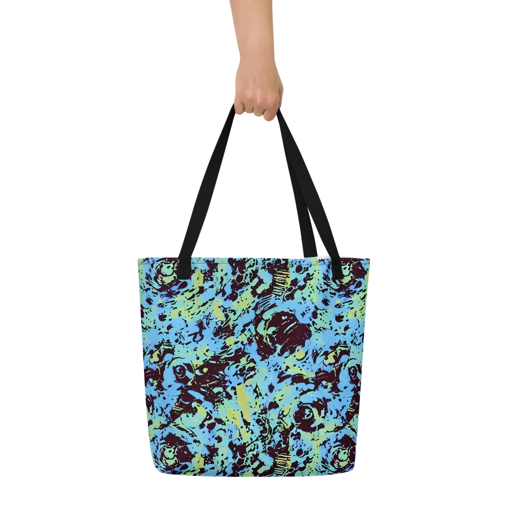 Aqua Static on Large Tote Bag W/ Pocket — Front