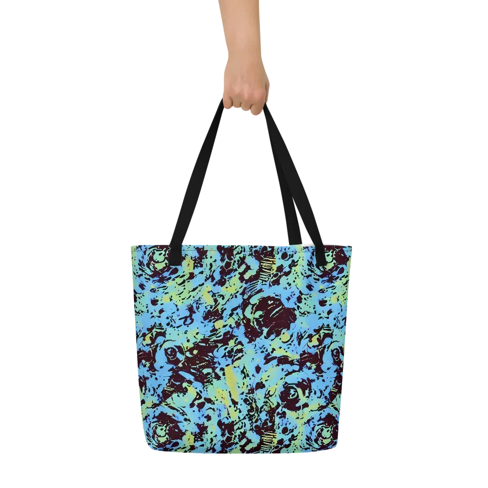 Aqua Static on Large Tote Bag W/ Pocket — Front
