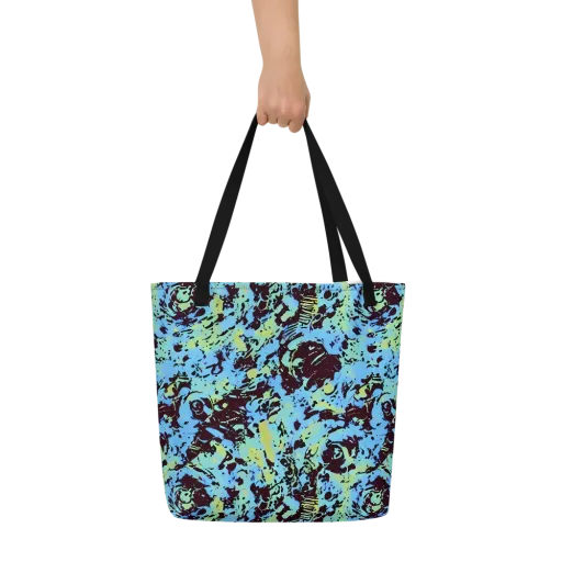 Aqua Static on a Large Tote Bag W/ Pocket