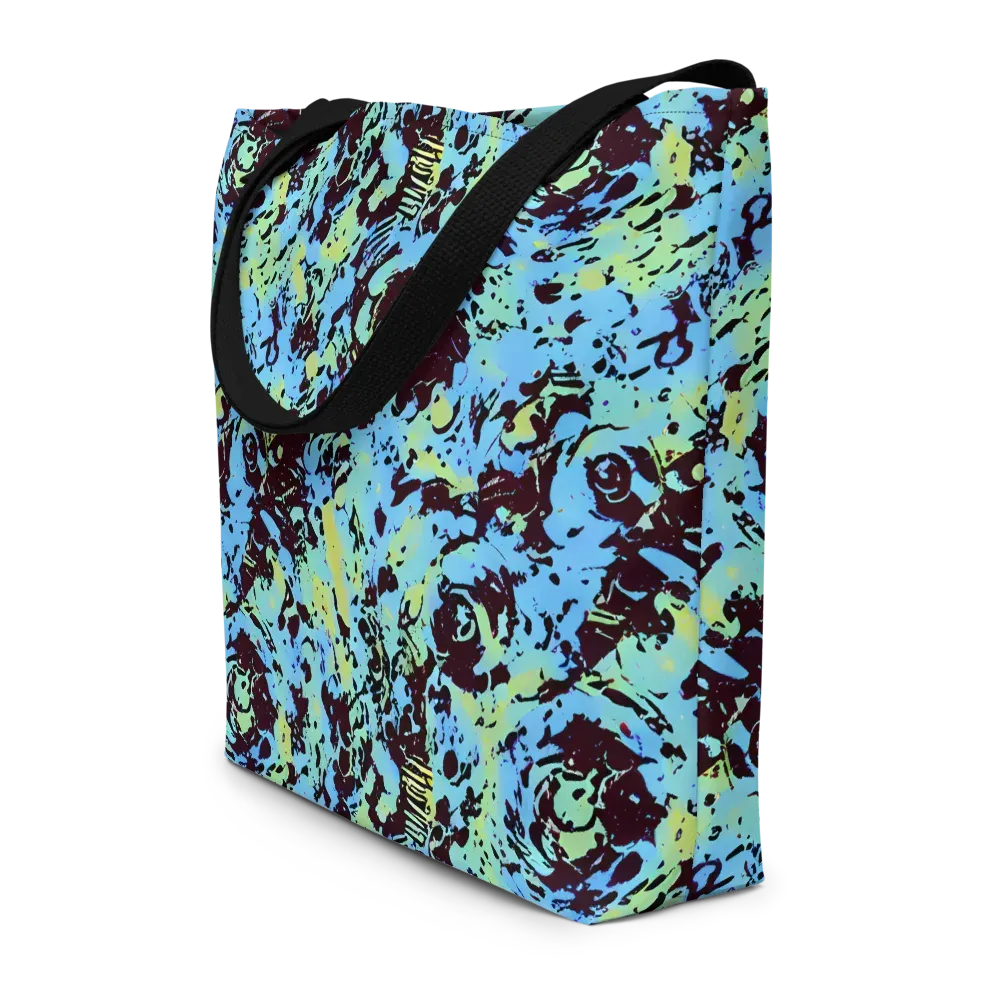 Aqua Static on Large Tote Bag W/ Pocket — Front