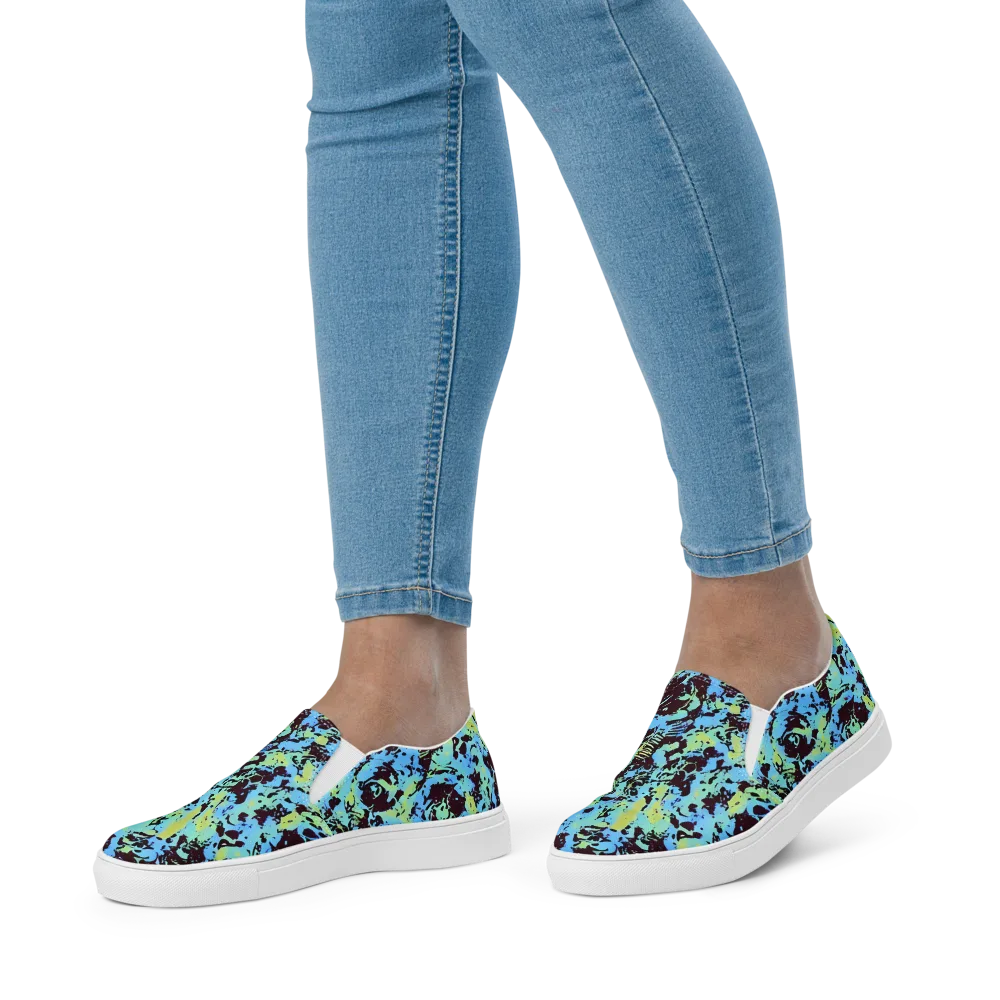 Aqua Static on Women's Slip-On Canvas Shoes — Front