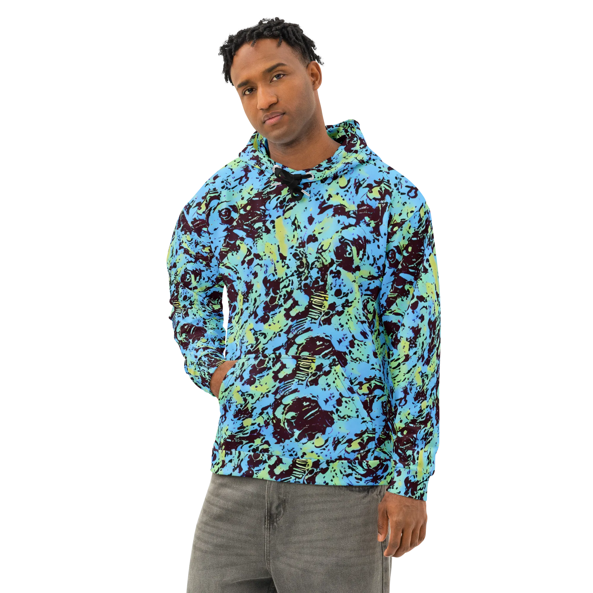 Aqua Static on Cotton Hoodie — Left Front