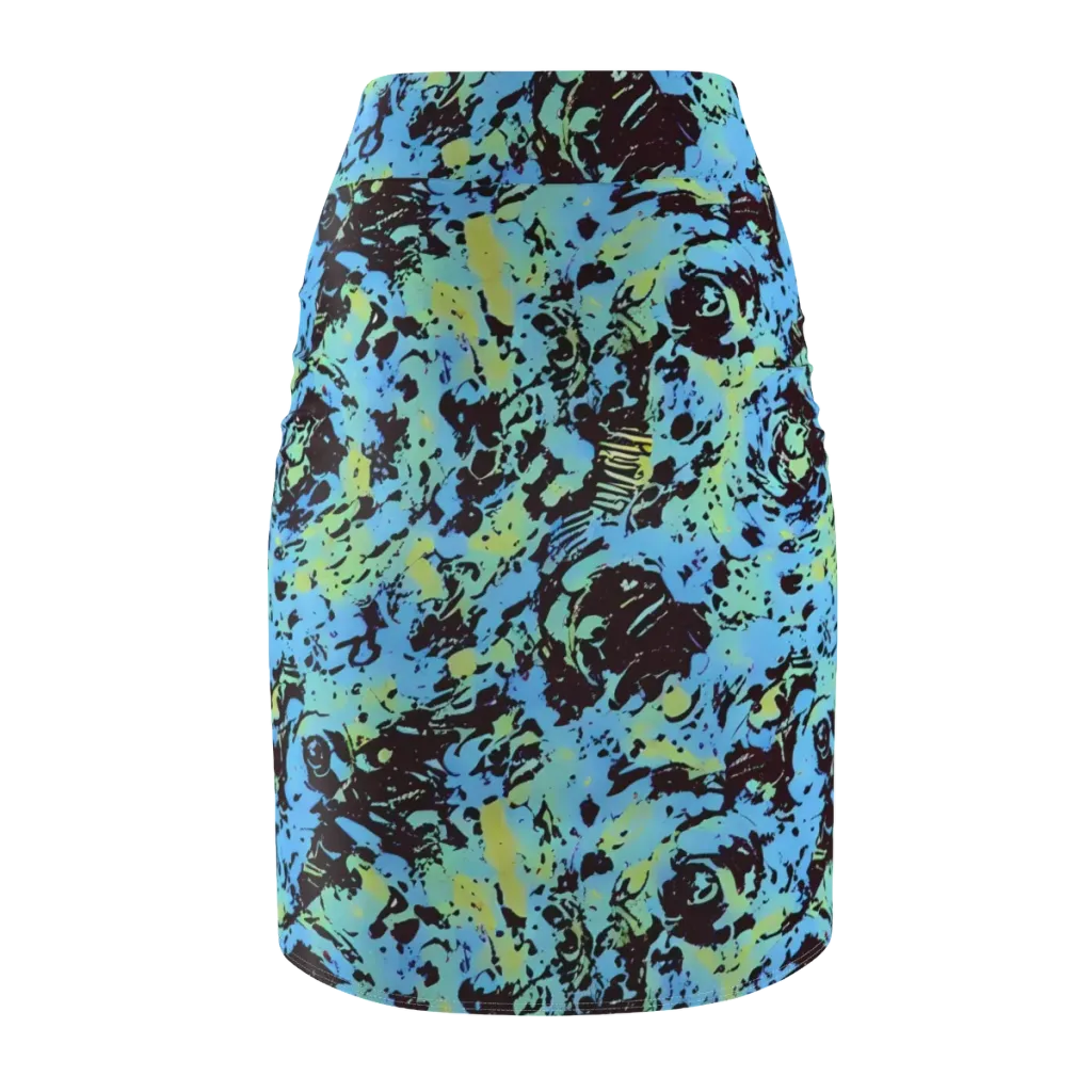 Aqua Static on Pencil Skirt — Back