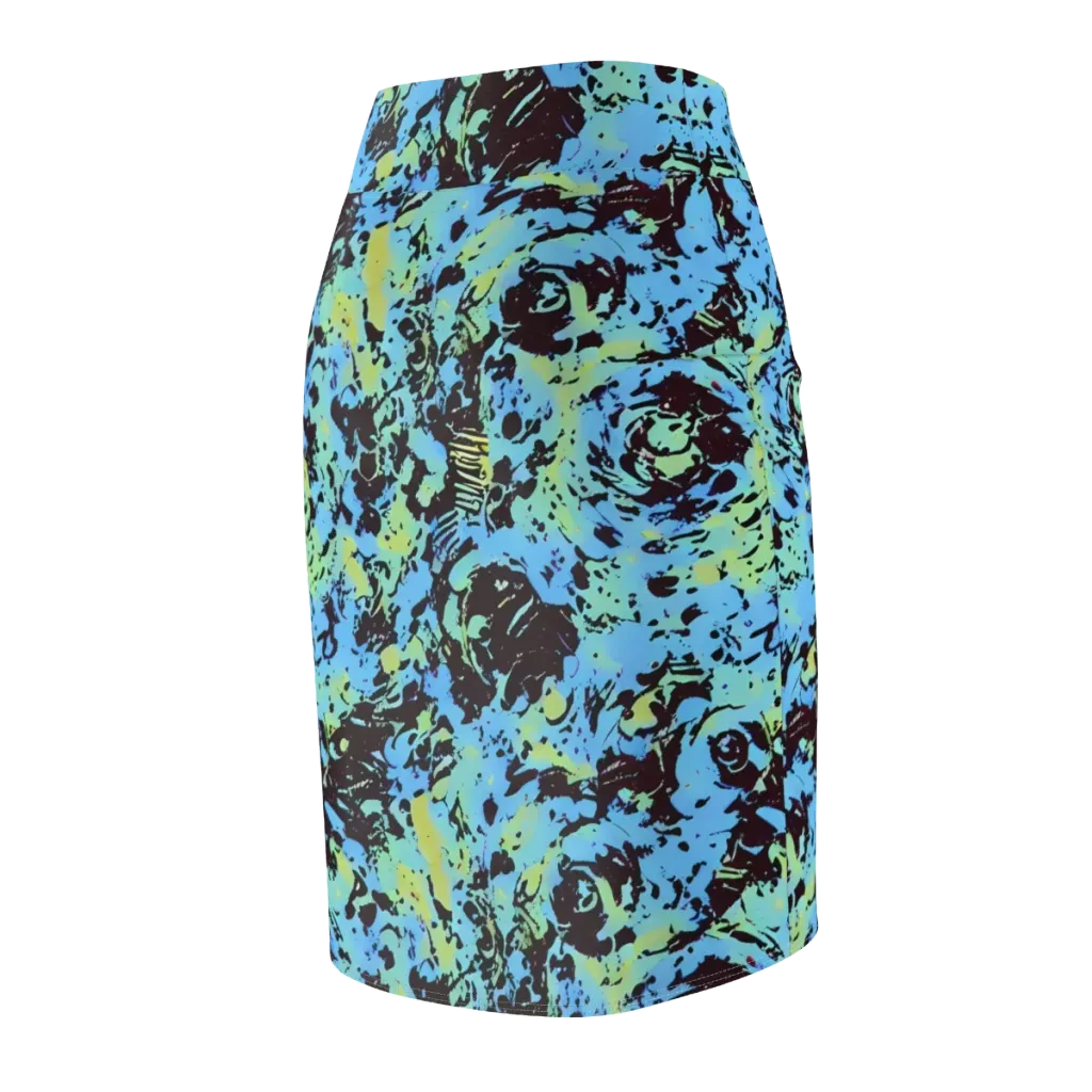 Aqua Static on Pencil Skirt — Back Side