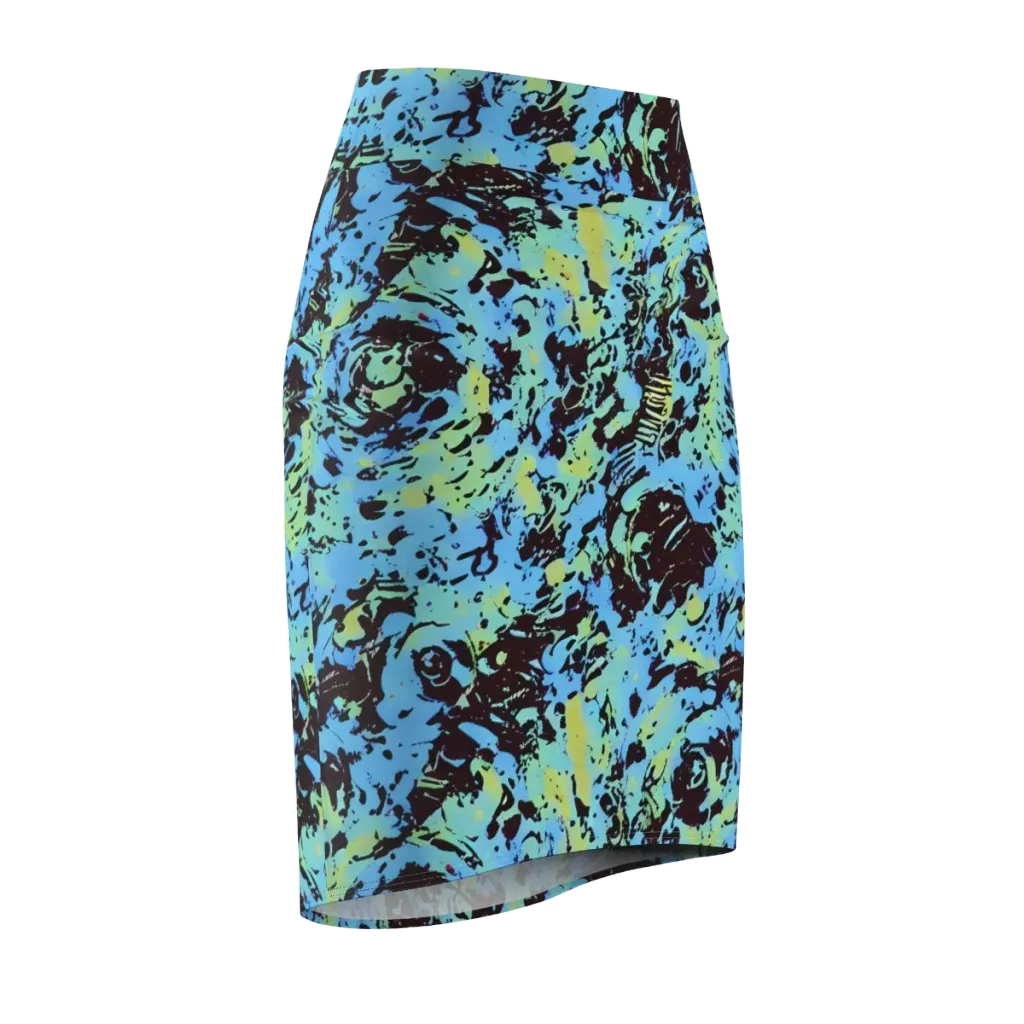Aqua Static on Pencil Skirt — Front Side