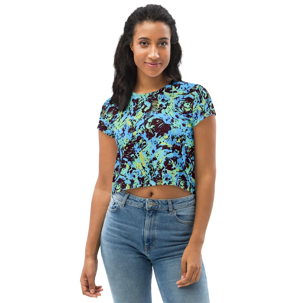 Aqua Static on Crop Tee — Front