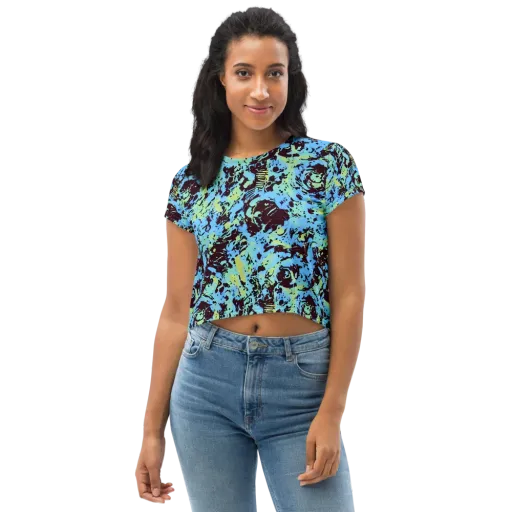 Aqua Static on a Crop Tee