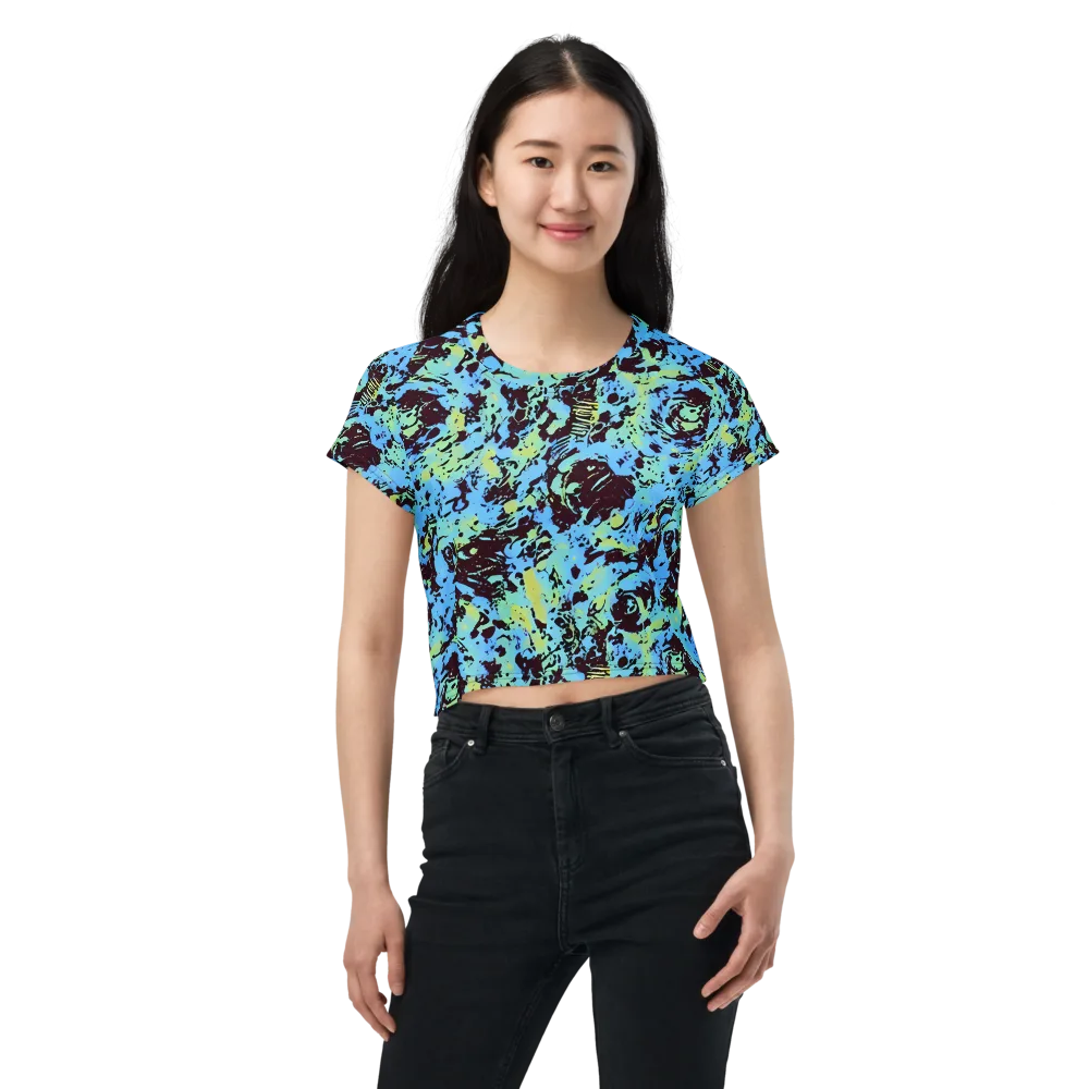 Aqua Static on Crop Tee — Front