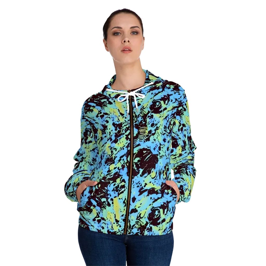 Aqua Static on Women's Full-Zip Hoodie — Front On Person