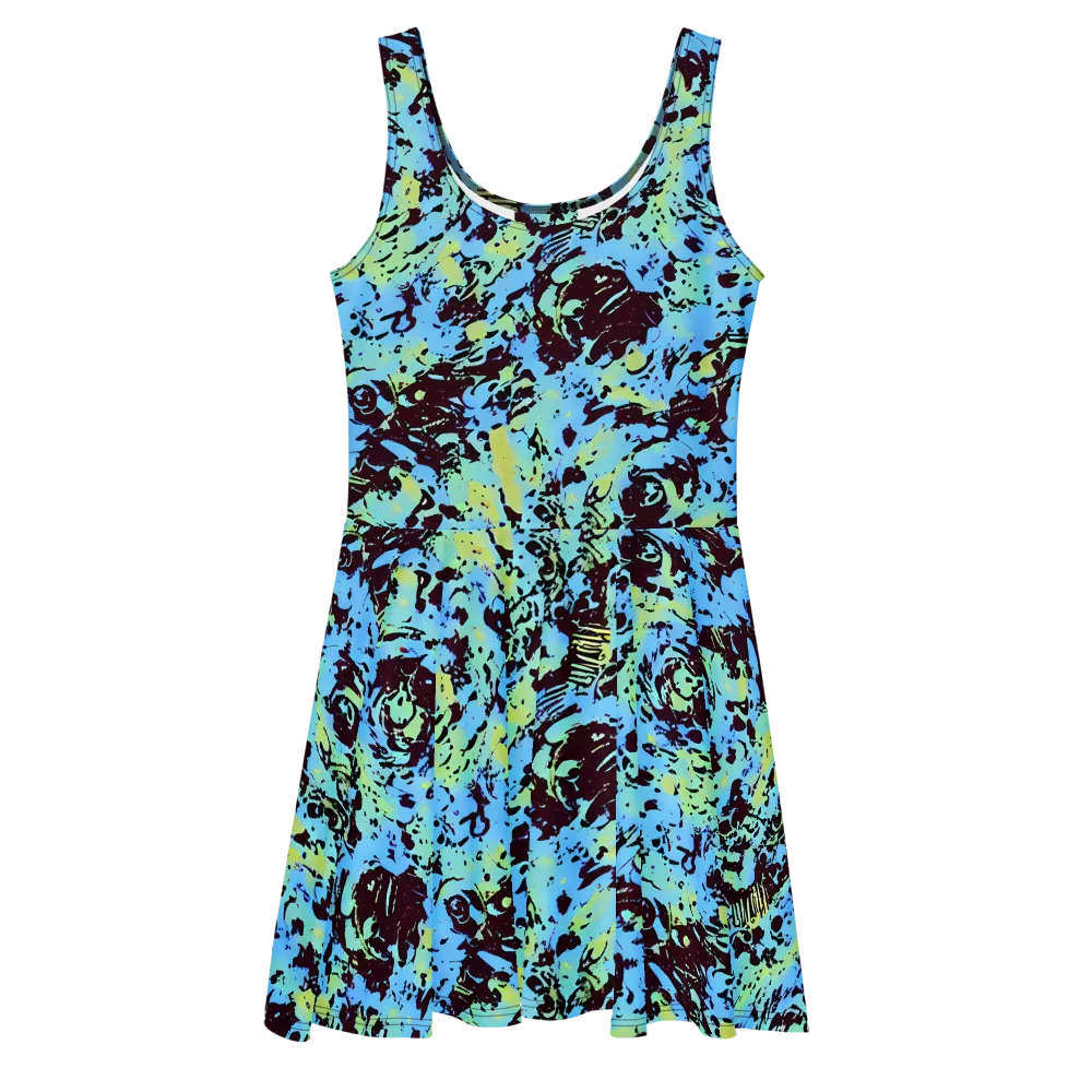 Aqua Static on Skater Dress — Front