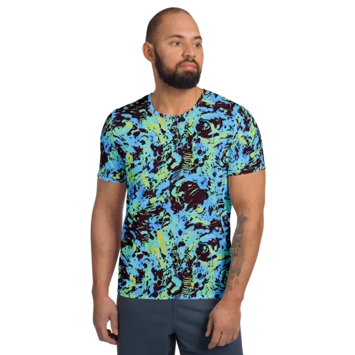 Aqua Static on a Men's Athletic T-Shirt