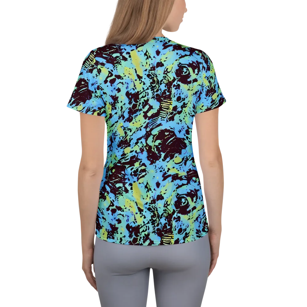 Aqua Static on Women's Athletic T-Shirt — Back