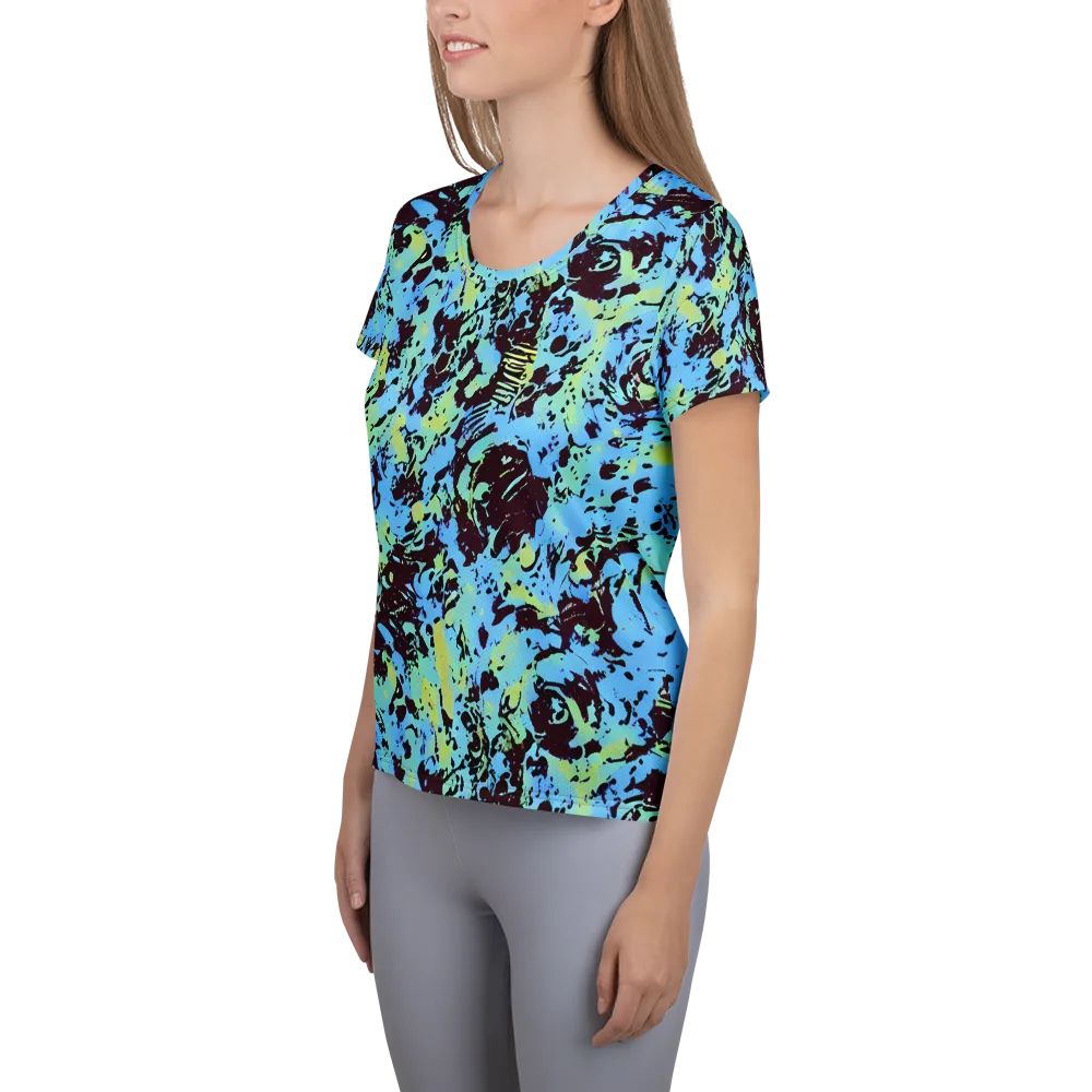 Aqua Static on Women's Athletic T-Shirt — Left