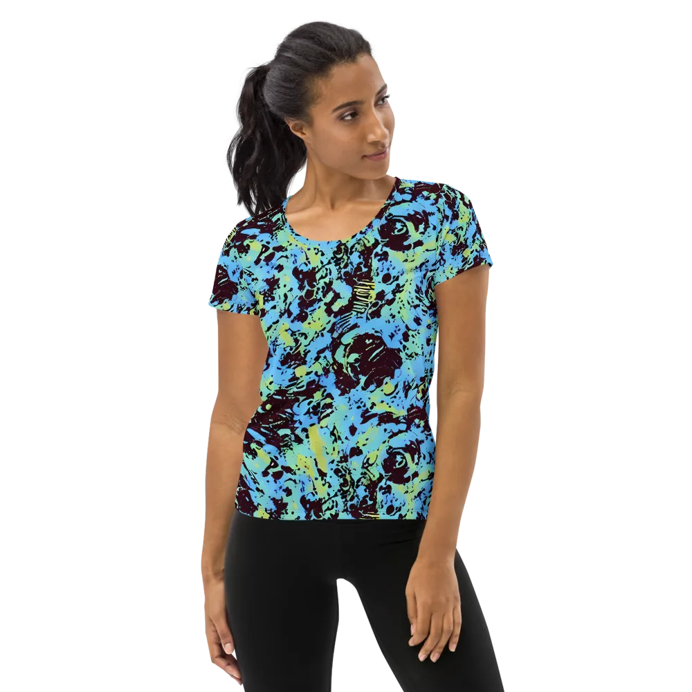 Aqua Static on Women's Athletic T-Shirt — Front