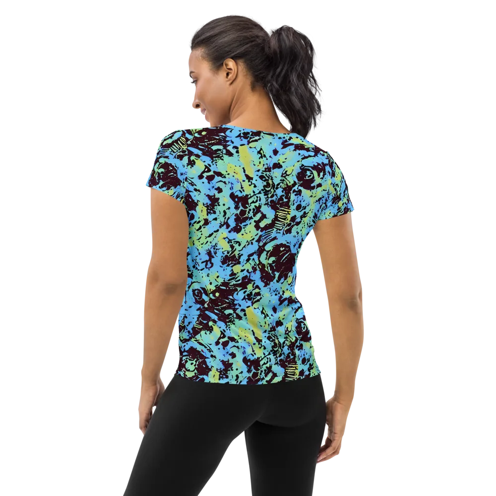 Aqua Static on Women's Athletic T-Shirt — Back
