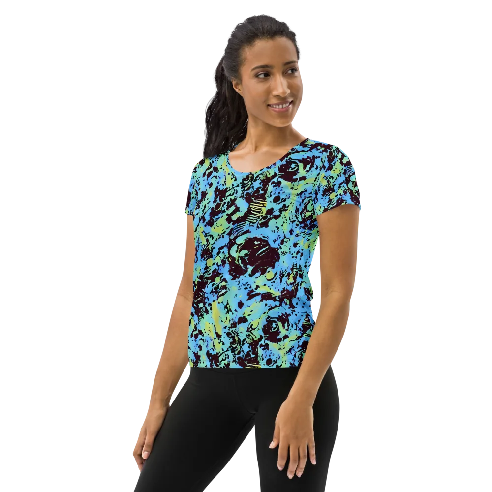 Aqua Static on Women's Athletic T-Shirt — Left