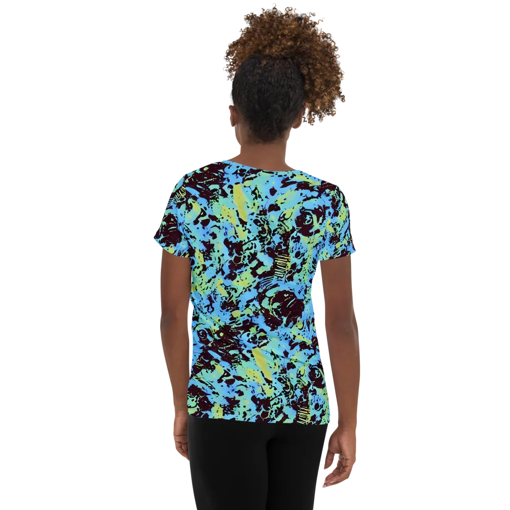 Aqua Static on Women's Athletic T-Shirt — Back