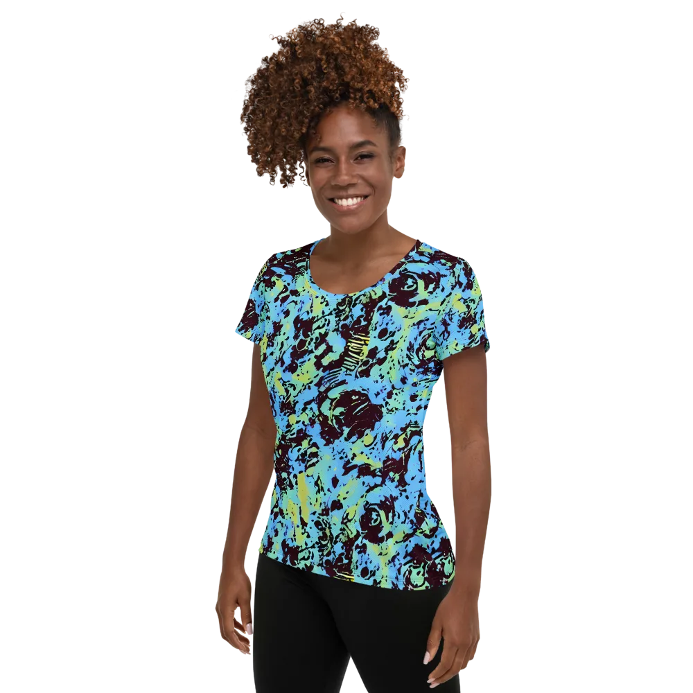 Aqua Static on Women's Athletic T-Shirt — Left